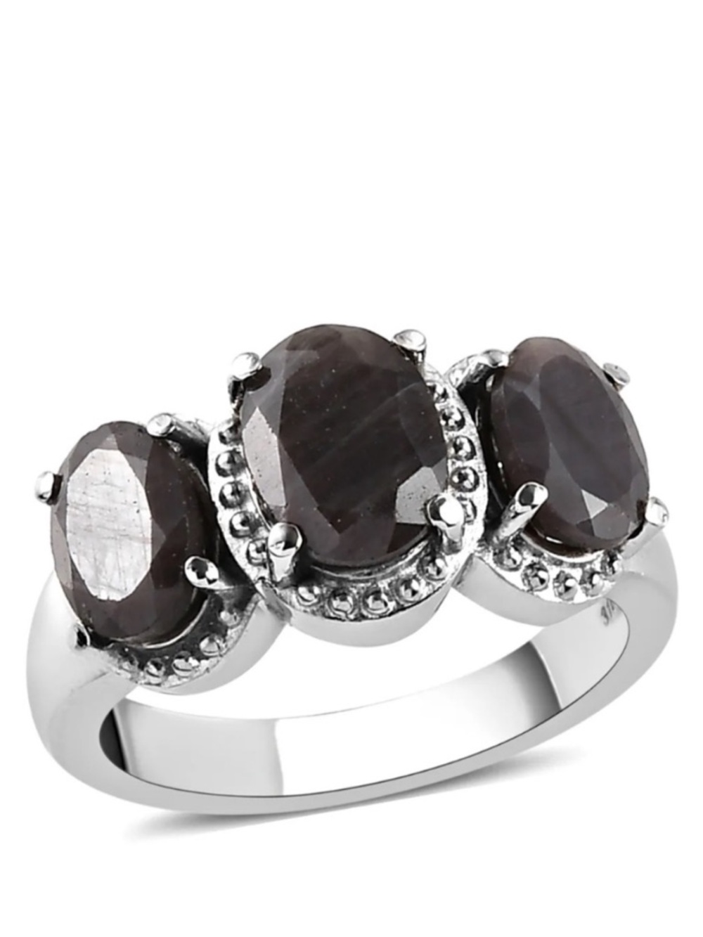 Silver Sapphire 3 Stone Ring in Stainless Steel (Size 7) 4.00 carats